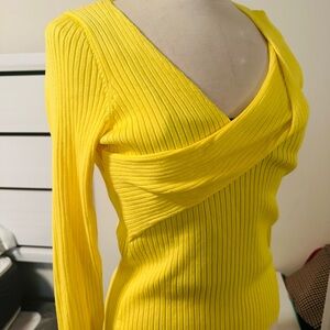 INC International Concepts Yellow Ribbed Top